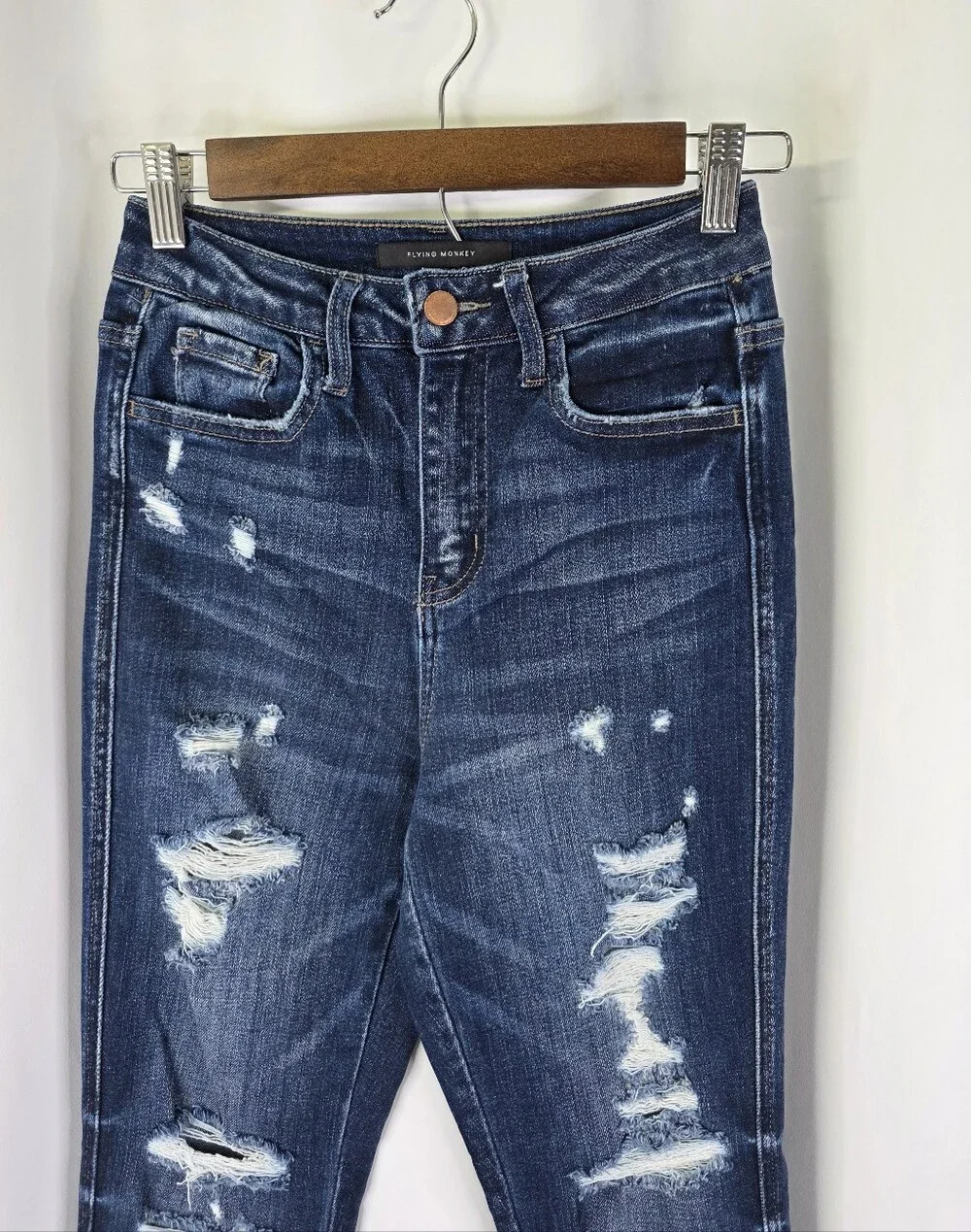 Flying Monkey Womens Size 23 Ultra High Rise Skinny Dark Denim Jeans Distressed‎